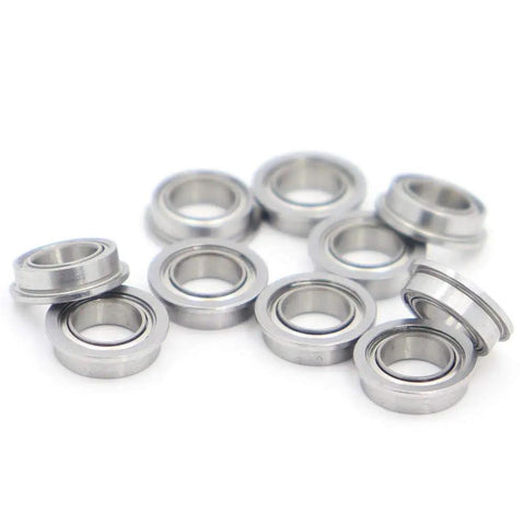 Ten Pack Stainless Steel Flanged Ball Bearings SMF85ZZ Double Shielded Deep Groove Precision Bearings 5x8x2.5mm close-up view of bearings