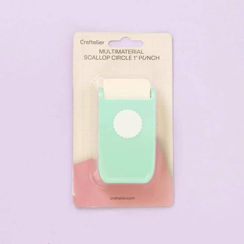 Multimaterial Scalloped Circle Punch for card making, scrapbooking, DIY craft projects; cuts photo paper, cardstock, acetate; turquoise; 2.54 cm
