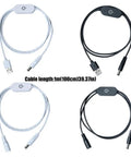 Slick Touch Dimmer Power Extension Cable With Heavy Duty Flexible PVC Cord And Straight Forward On Off Switch Plug And Play For Desk Cabinet Display Lighting Projects in white and black.