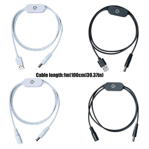 Slick Touch Dimmer Power Extension Cable With Heavy Duty Flexible PVC Cord And Straight Forward On Off Switch Plug And Play For Desk Cabinet Display Lighting Projects in white and black.