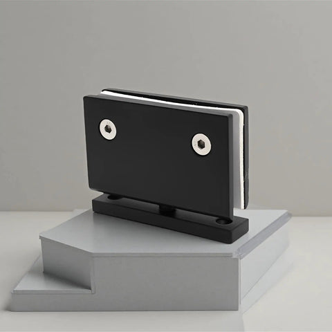 Matte Black Frameless Shower Door Hinge, Heavy Duty 304 Stainless Steel, 360 Degree Pivot for Bathroom, Built to Last Mount, Fits Glass 3.5 X 2 X 2.8 Inch, angled view