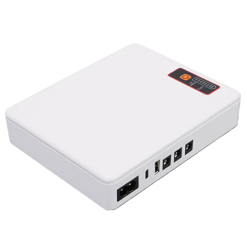 Plug And Play Mini Ups Battery Backup With 16000Mah To Keep Your WiFi Hot During Blackouts Delivers Up To Seven Hours Of Rock Solid Power For Routers Modems And Security Cameras, white design.