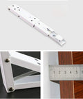 Rock Solid Heavy Duty Collapsible Shelf Brackets Hella Sturdy Foldable Metal Wall Mounts For Workbenches And Sinks Rust Resistant Pack Of Two No Sweat 65kg Capacity White Finish detailed view of white metal spring-loaded bracket in use with measurements