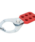 Heavy Duty Nylon Locking Deadbolt With Six Hole Labeling System, Rust Proof Construction, Red And Silver Finish, shown side view