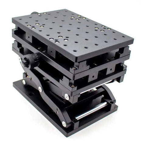 Premium XYZ Manual Translation Stage Rock Solid Platform For Laser Marking And Precision Alignment featuring black anodized finish and smooth axes.