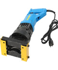 Get Ready To Slash Through Steel Like A Pro With This Bad Boy Power Tool. Heavy Duty Hydraulic Angle Cutter angled view, blue and yellow.