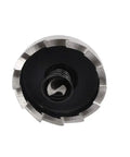 Close-up of Rugged HSS Hole Saw Cutter with Spring Loaded Twist Drill Bit, 22.5mm Hole Saw Dia, viewed from the cutting edge.