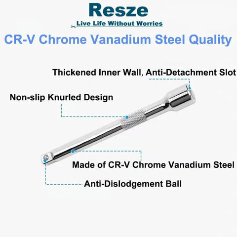 3 Piece Socket Extension Bar Set With 1/2 Inch Drive Chrome Vanadium Steel Impact Extensions In 3 5 And 10 Inch Lengths with knurled design.