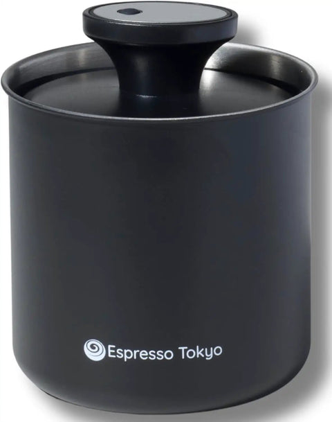 Premium Vacuum Sealed Coffee Canister With Airtight Seal And Light Proof Stainless Steel Keep Your Beans Crispy For That First Sip Magic No More Stale Vibes Great Daily Storage Option From Japan, black stainless steel with lid.