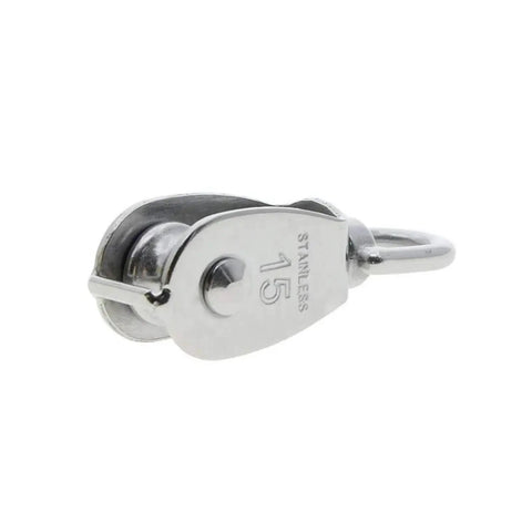 Heavy Duty 304 Stainless Steel Cable Pulley Wheel Set For Lifting M15 Single Rotating Rope Pulley Roller 360 Degree Rotation Includes 2 Pieces Corrosion Resistant Rugged And Easy To Use For Tough Jobs. 304 stainless steel M15 pulley wheel