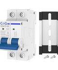 Two Pole 63 Amp 500V DC Circuit Breaker For Solar PV Systems With Thermal Magnetic Trip, DIN Rail Mount, front view