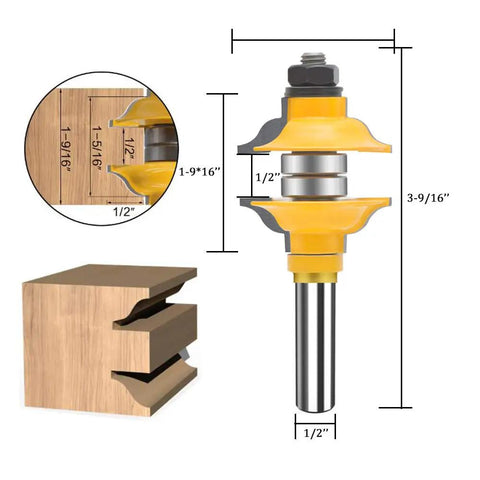 Three Piece 1/2 Inch Shank Router Bit Set For Classical Extended Tenon And Pro-Grade Heavy Duty Door Rail Stile Milling Kit For Doors