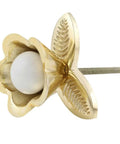 18 Piece Handmade Bloom Flower Ceramic Cabinet Knobs with gold leaves and white ball for drawer hardware upgrade.