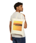 Outrigger Canoe Sunset Molokai Hawaii Cotton Canvas Tote Bag For Everyday Errands And Shopping with 20 inch handles on shoulder