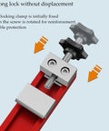 Close-up of dual locking clamp mechanism on adjustable cutting ruler for 4 to 6 inch saw marble tile cutter with aluminum alloy base guide.