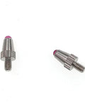 Front and side views of two ruby-tipped M2.5 threaded contact points for dial indicators, metal body, Amazon brand