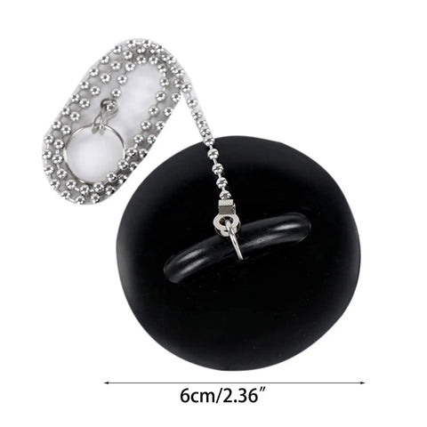 Bathtub Drain Stopper with Rubber Bath Plug, black rubber plug with chain, size 6cm, ideal for bathtubs and sinks.
