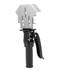 Heavy Duty Stainless Steel Right Angle Corner Clamp For Woodworking 90 Degree Clamp With Quick Fix Press Handle shown standing upright.