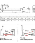 Technical diagram of Heavy Duty 12V Linear Actuator Push Rod Motor For Auto Gates And Windows Electric Cylinder 50mm To 500mm Stroke Durable Home Automation And Medical Devices with specifications.