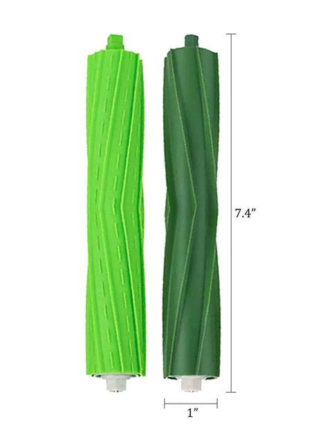 3 Sets Of Replacement Rubber Roller Brushes For Roomba E, I And J Series Vacuum Cleaners, showing two green brushes, 7.4 inches each.