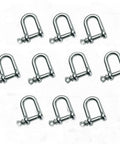 Pack of 10 marine grade 316 stainless steel D shackle mini shackles for paracord jewelry and bracelet hardware, 1/8 inch pin