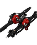 Beefed Up Aluminum Front And Rear Axle Set With Enhanced Shafts For 1 Tenth Axial SCX10 RC Crawler, black and red detail view.