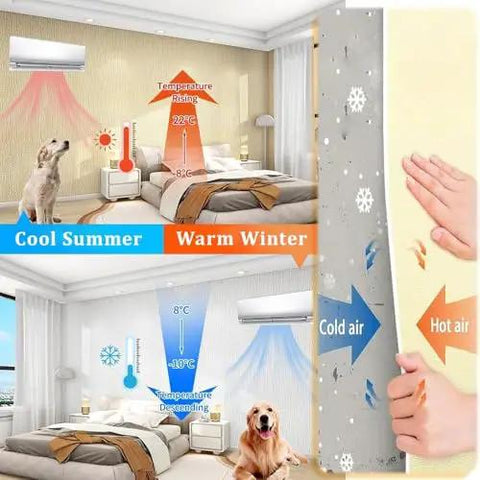 Solid Self Adhesive Insulating Wallpaper Roll Waterproof Moisture Proof Thermal Foam Wall Cover Easy Peel And Stick Bedroom Or Living Room Pink 50Cm X 12M No Fuss Setup Straight Up Cozy Home Vibes Refresh bedroom scene with temperature indicators and insulation effects.