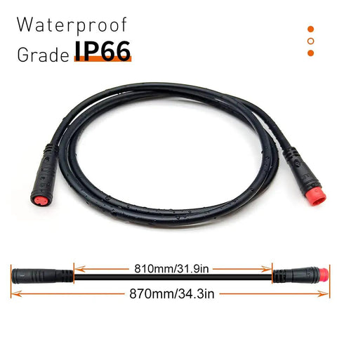 Ebike Extension Cable 2Pin 3Pin 4Pin 5Pin 6Pin Waterproof Male To Female Connector Set length shown with red connectors.