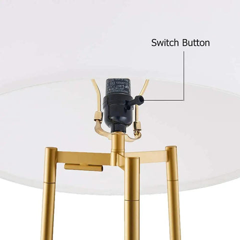 Close-up of switch button on Dope Modern Floor Lamp With Faux Marble Shelves And Fabric Shade