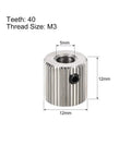 Three Piece 40T Extruder Drive Gear For 1.75mm Filament, 5mm Bore, Fits MK7 MK8 Printers with M3 thread size and 40 teeth.