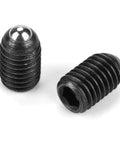 Two hex socket ball spring plungers set M10 thread, pro grade carbon steel for precise positioning and pressure in machining fixtures.