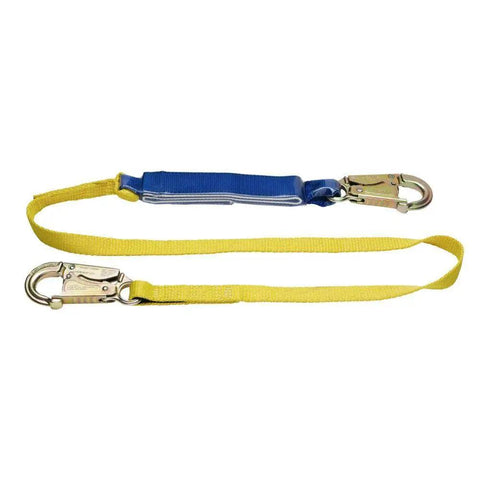 Aerial Work Safety Kit With Basewear Harness And 6 Foot DeCoil Lanyard Tool Bag Included Back D Ring Leg Pass Through Straps 1 Pack For Secure Elevated Work featuring yellow and blue DeCoil lanyard