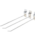 Aluminum Slatwall Slot Board Hooks 20cm 3.3mm Heavy Duty Display Hangers 50 Pack shown on slatboard panel