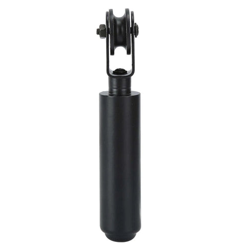 Front view of Chandelier Pulley Lighting Kit With Black Iron Wheel Bearing Rod For Easy Pendant Lifts And Swag Lamp Installations.