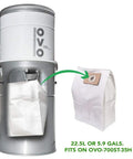 Triple Layer Central Vacuum Disposable Filter Bags Kit 22.5L 5.81 Gal For OVO-700ST-35H with dust container and bag detail