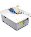 Heavy Duty Mini Sliding Table Saw Engineered For Rugged DIY Builds And Serious Woodworking with blue blade cutting wood