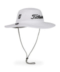 Men's Tour Aussie Golf Hat White Black With Adjustable Drawstring Honeycomb Mesh Stretch Wire Frame Build UV 50 Plus Sun Protection