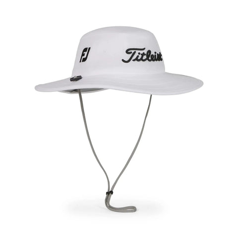 Men's Tour Aussie Golf Hat White Black With Adjustable Drawstring Honeycomb Mesh Stretch Wire Frame Build UV 50 Plus Sun Protection