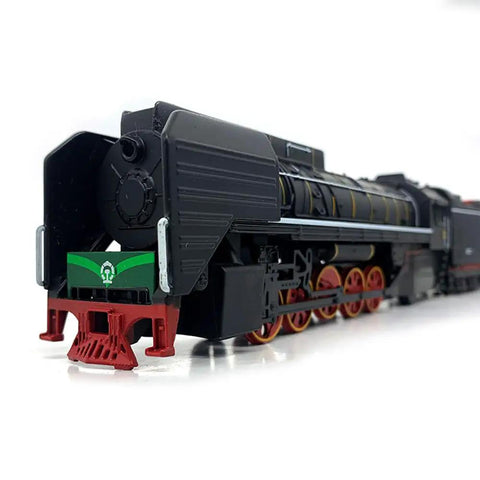 Vintage HO Scale Steam Locomotive Model Train With Black Body And Red Wheels Green Accents 13 Inch Long Realistic Detail