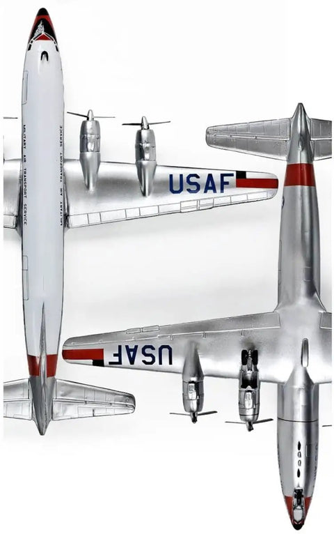 Top view of USAF C 118 Liftmaster Scale Aircraft Model Kit In 144 Scale For Hobbyists Plastic Build Kit with detailed markings