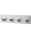 Heavy Duty Black Stainless Steel Wall Hooks Double Robe Hook Slick Space Saver For Bathroom Closet And Foyer Holds Jackets Purses Towels Built Tough To Keep Your Setup Organized, featuring four rounded hooks on a sleek panel.