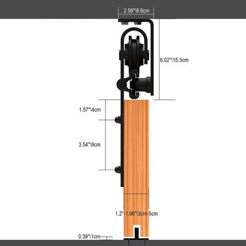 Ceiling Mount Sliding Barn Door Hardware Kit For Low Ceiling Spaces With L Shape Bracket System Fits 36 Inch Wide Single Wood Doors Heavy Duty Carbon Steel Hangers Supports Up To 220 Lb Per Door, side view