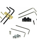 Headstock Mounted Allen Key Wrench Holder For Electric And Acoustic Guitars with screws and wrenches, black and gold components.