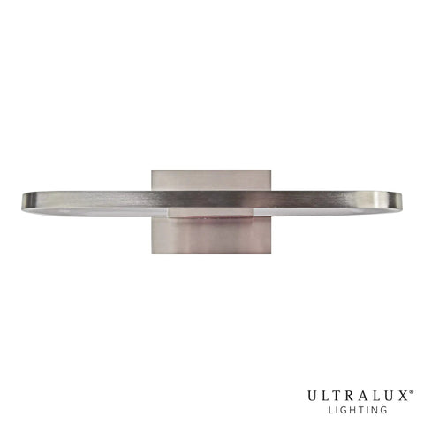 Edge Lit LED Vanity Light For Bathroom, 20 Inch Wall Mounted Modern Fixture, 10W 3000K, Brushed Nickel, front view