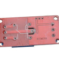 Bottom view of Four Pack 5V 1 Channel Relay Module Shield With Optocoupler, showing circuit pathways and mounting holes.