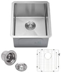 16 Inch Bar Prep Sink Single Bowl Undermount 18 Gauge T304 Stainless Steel Satin Finish With Strainer And Bottom Grid cUPC Listed Built Tough And Noise Reducing For Quiet Dish Duty