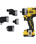 Rock Solid 12V Max Brushless Cordless Five In One Drill Driver Kit with attachments, compact for tight spaces and tasks.