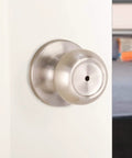 Coastal Style Door Knob With Lock For Bedroom Or Bathroom No Fuss Install Fits 1 3 8 To 1 3 4 Inch Doors Satin Nickel Finish Brass Core