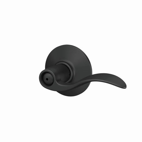 Accent Door Lever Matte Black Privacy Lock For Bedroom And Bathroom Doors With Push Button Inside Unlock, side view of handle