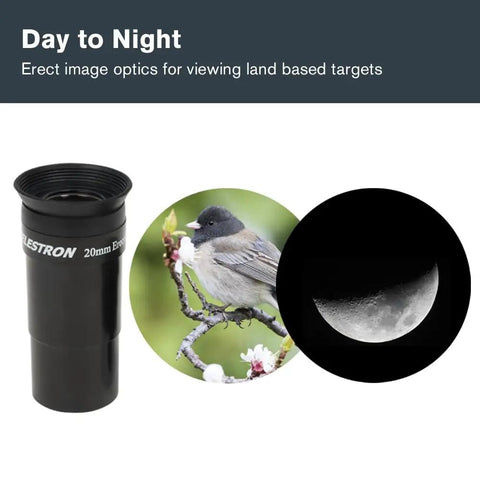 20mm eyepiece in AstroMaster 130EQ-MD Newtonian Reflector Telescope Starter Kit with bird and moon observations